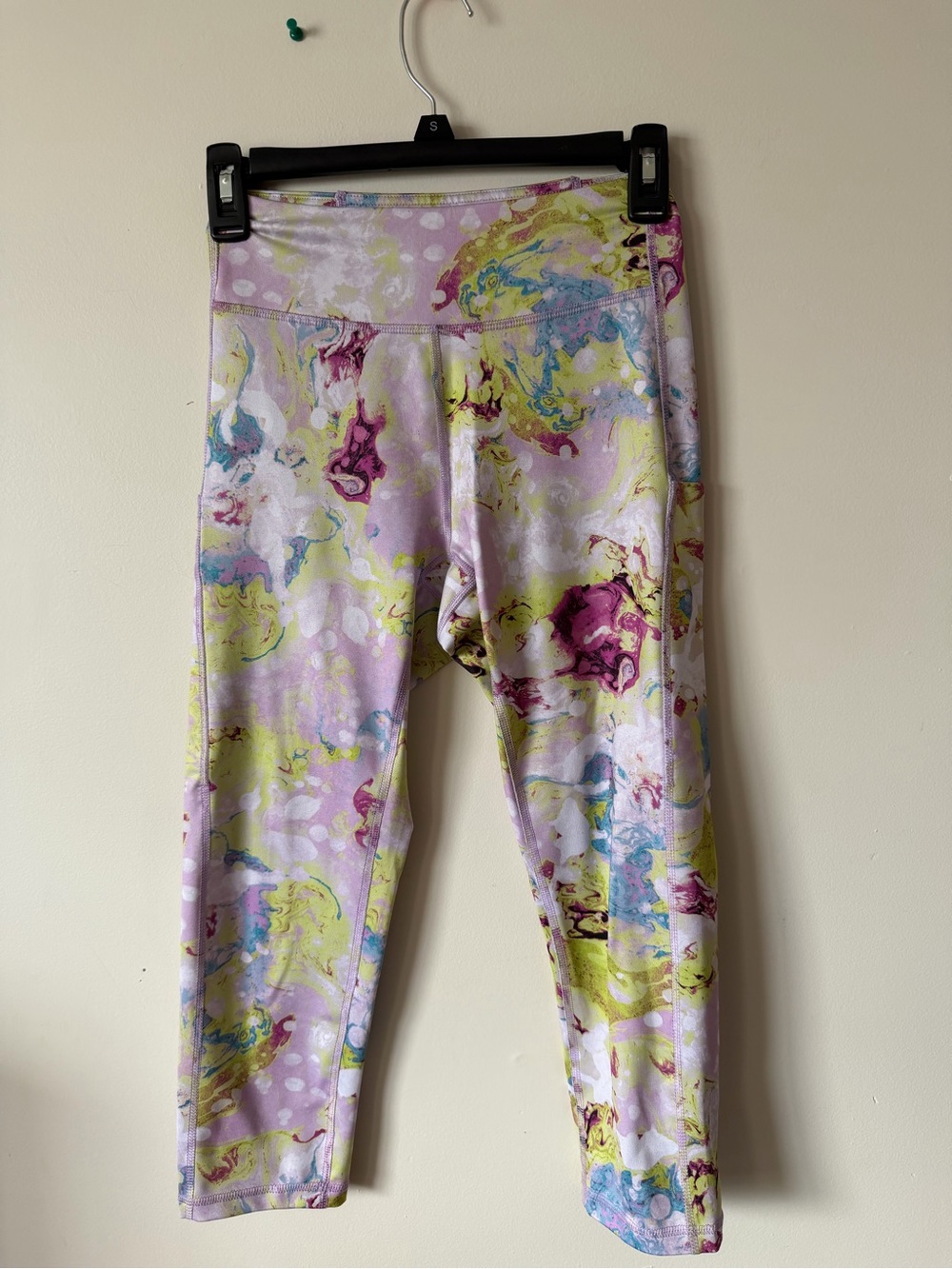 Tek Gear Pastel Marble Print Leggings with Yellow and Purple Accents